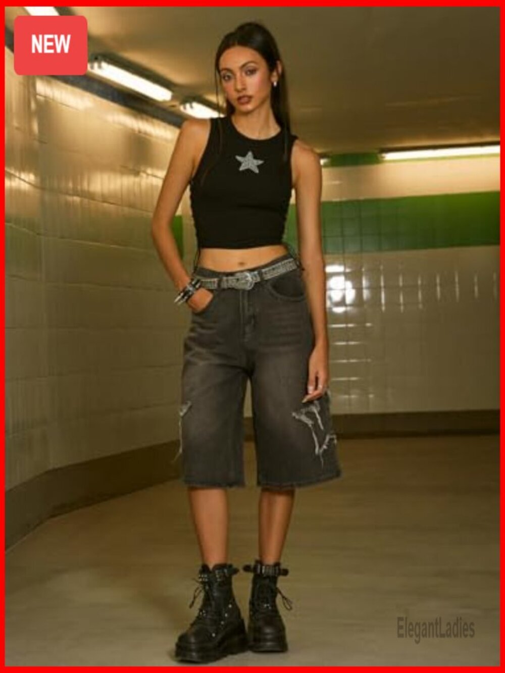 Sleeveless Ribbed Star Crop Tank Top Y2K Going Out Tops - Picture 3 of 7
